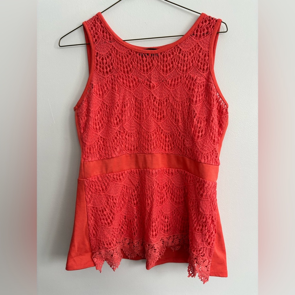 Eclipse Peblum Crochet Lace Tank Top Sleeveless Blouse in Pink Size Large